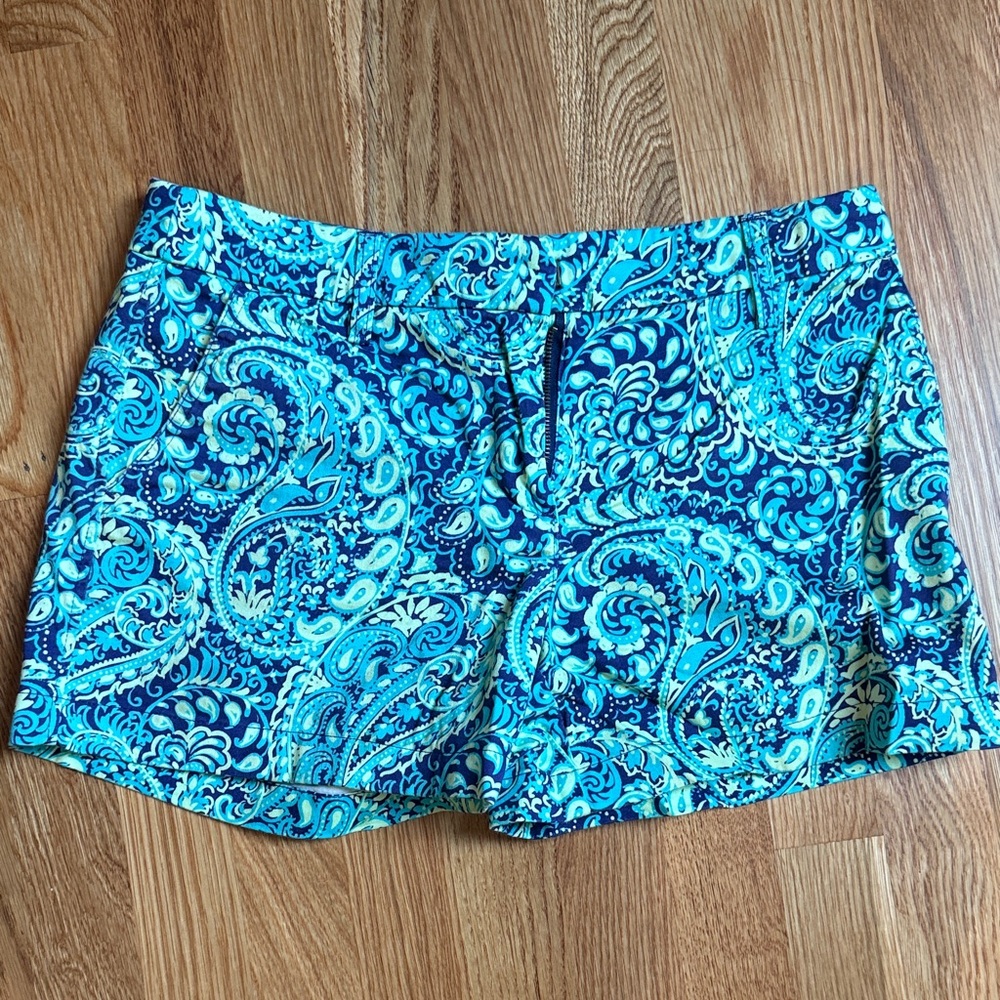 British Khaki Blue Paisley High Waist Shorts
